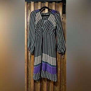 Anthropologie Maeve Black and White Bishop Sleeve Pattered Long Sleeve Dress 2